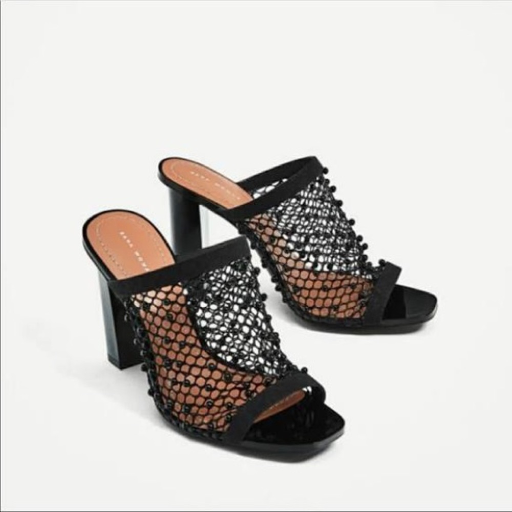 Zara Shoes | Zara Black Mesh and Beaded Mule | Color: Black | Size: 39